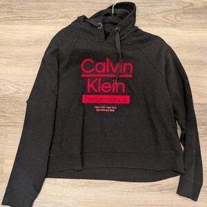 Calvin Klein Black Crop Sweatshirt with Red Accents Size XL